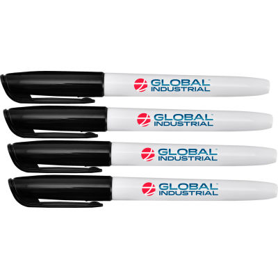 Global Industrial Dry Erase Markers, Fine Tip, Black, 12 Pack