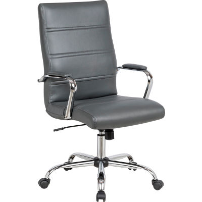 Interion® Chaise de gestion en cuir synthétique antimicrobien avec base chromée, gris