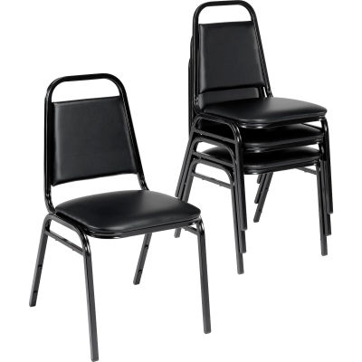 Chaise de banquet Interion® avec dossier carré, vinyle, épaisseur d’assise 1-1/2 », noir - Qté par paquet : 4