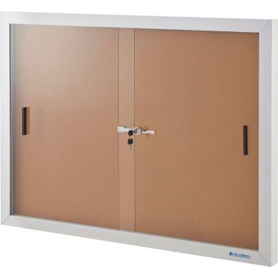 Global Industrial™ Panneau d’affichage en liège fermé avec portes coulissantes, 48 « L x 36 « H