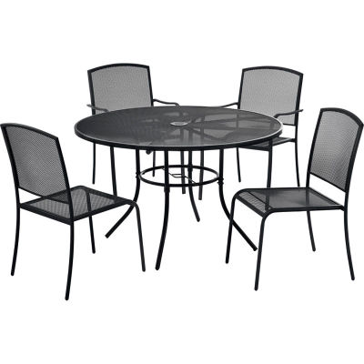 Ensemble table et chaise de café en maille industrielle™ Global, rond de 48 po, 4 fauteuils, noir