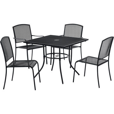 Ensemble table et chaise de café en maille industrielle™ Global, carré de 36 po, 4 fauteuils, noir