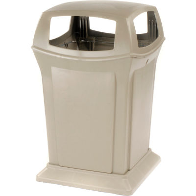 Rubbermaid® Ranger® Plastic Square Trash Can, 4 ouvertures, 45 gallons, beige