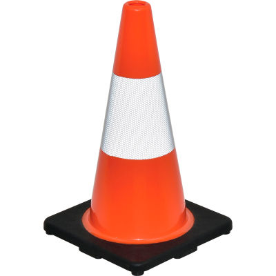 Global Industrial™ 18" Traffic Cone, Reflective, Black Base, 3 lbs