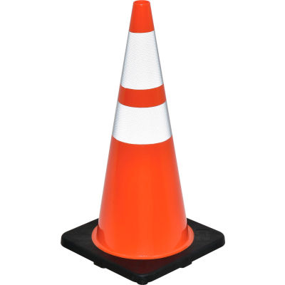 Global Industrial 28" Traffic Cone, Reflective, Black Base, 7 lbs.