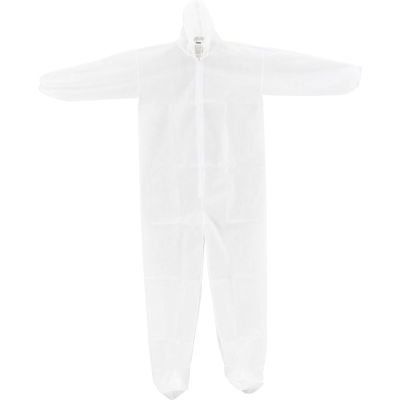 Global Industrial Disposable Polypropylene Coverall, Elastic Hood & Boots, WHT, Large, 25/Case