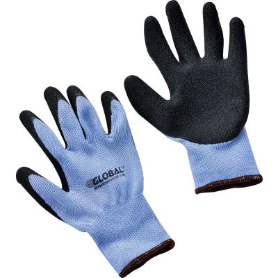 Global Industrial™ Crinkle Latex Enduit Gants enduits de latex, Tricot polyester, Noir/Bleu, Grand, 1 paires - Qté par paquet : 12