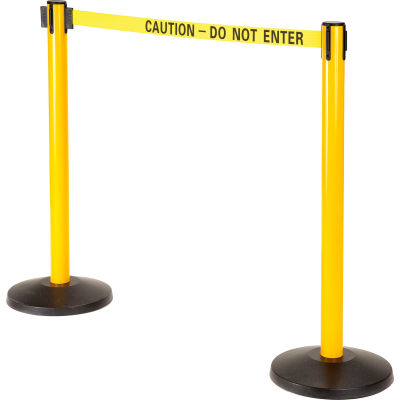 Global Industrial™ barrière de ceinture rétractable, 40 » Yellow Post, 11' Yellow « Caution » Belt - Qté par paquet : 2