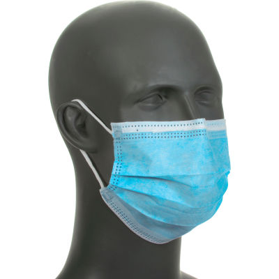 Disposable Face Mask With Ear Loops, Blue, 3-Ply, 50/Box