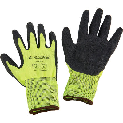 Global Industrial™ Crinkle Latex Enduit Gants, Hi-Viz Lime/Black, Large - Qté par paquet : 12