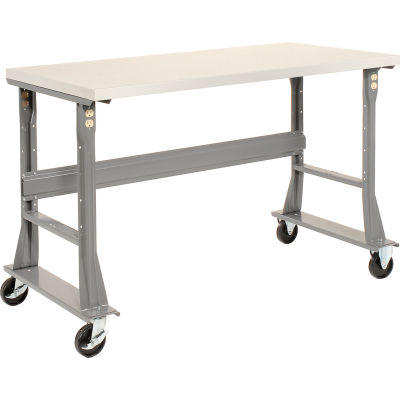 Global Industrial 60 x 30 Mobile Fixed Height Flared Leg Workbench - ESD Safety Edge Gray