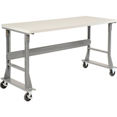 Global Industrial™ 72 x 30 Mobile Fixed Height Flared Leg Workbench - ESD Square Edge Gray