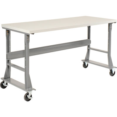 Global Industrial 72 x 30 Mobile Fixed Height Flared Leg Workbench - ESD Square Edge Gray