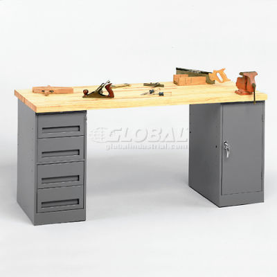 72 W" x 30 D" Pedestal Workbench 4-Drawer And Cabinet Pedestal