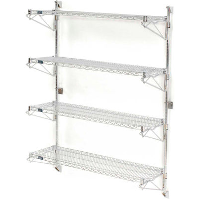 Nexel® Chrome Wall Mount Wire Shelving 54"W x 18"D x 63"H 4 - Démarreur de plateau