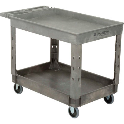 Global Industrial Tray Top Plastic Utility Cart, 2 Shelf, 44"Lx25-1/2"W, 5" Casters, Gray