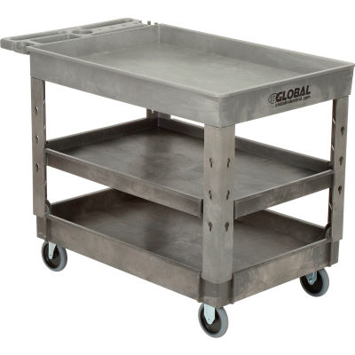 Global Industrial Extra Strength Plastic 3 Tray Shelf Service Cart 44x25-1/2 5" Casters