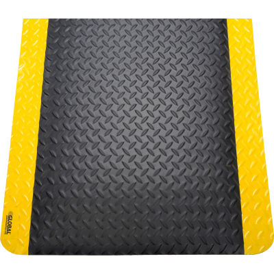 Tapis anti-fatigue de plaque de diamant industriel™ mondial, 15/16 « d’épaisseur, 3'W x 12'L, bordure noire / jaune