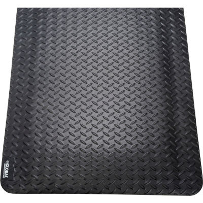 Global Industrial Diamond Plate Ergonomic Mat, 15/16" Thick, 3'W x 5'L, Black