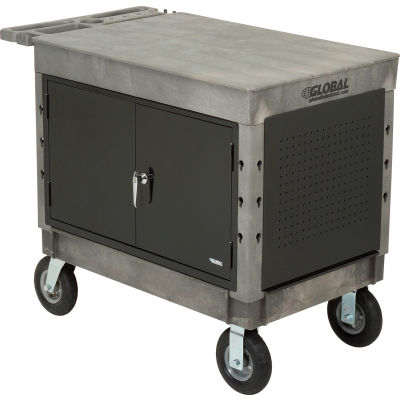 Global Industrial Extra Strength Plastic Mobile Work Center Flat Top 44x25-1/2 Black 8" Caster
