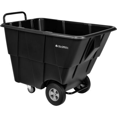 Global Industrial Standard Duty Plastic Tilt Truck, 1/2 Cu. Yd. Cap, 850 Lbs. Cap, Black