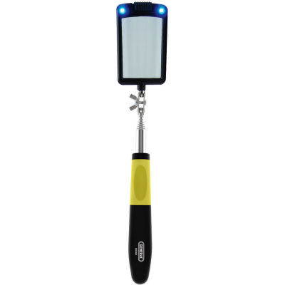 Outils généraux Miroir d’inspection en verre LED éclairé télescopique, 2 « x 3 », noir / jaune