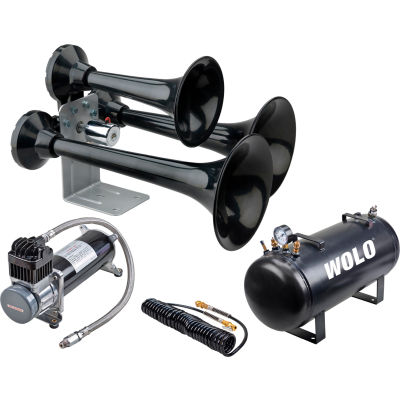 Wolo® Three Trumpet Train Horn 12-Volt Solenoid, Compresseur robuste, Réservoir de 5 gallons - 847-860