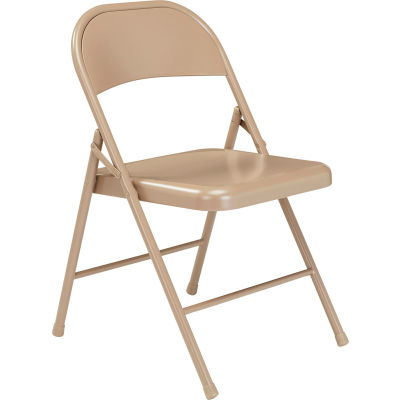 Chaise pliante Interion®, acier, beige - Qté par paquet : 4