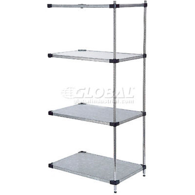 Nexel® 4 Tier Shelving Add-On Unit, Solid Galvanized Steel, 36"Wx24"Dx74"H