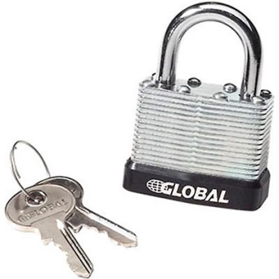 Global Industrial General Security Laminated Steel Padlock, Bumper & 2 Keys, Keyed Differently