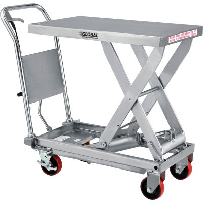 Global Industrial™ Stainless Steel Mobile Scissor Lift Table 32 x 19 - Cap 1000 lb.