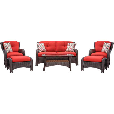 Hanover® Strathmere 6 pièces Wicker Patio Set, Rouge cramoisi