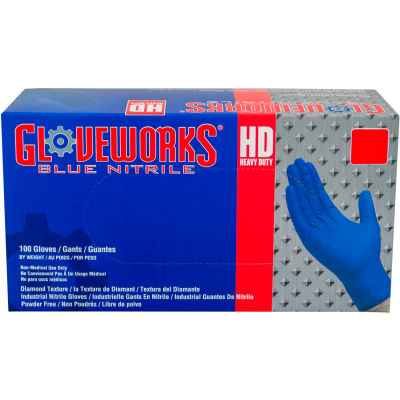 Ammex® GWRBN Gants en nitrile texturé de qualité industrielle, bleu, M, 100/boîte - Qté par paquet : 10