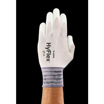 HyFlex® Lite Polyurethane Coated Gloves, ANSELL 11-600-9, White, Size 9, 1 Pair - Pkg Qty 12