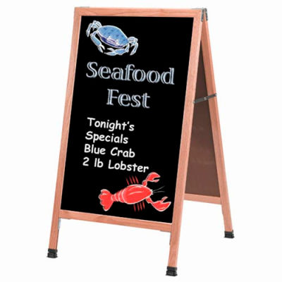 Aarco Solid Oak Wood A-Frame Sidewalk Black Chalkboard - 24"W x 42"H