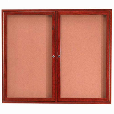 Aarco 2 Door Cherry Enclosed Bulletin Board - 60"W x 48"H