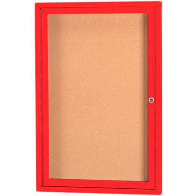 Aarco 1 Door Framed Enclosed Bulletin Board Red Powder Coat - 18"W x 24"H
