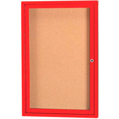 Aarco 1 Door Framed Enclosed Bulletin Board Blue Powder Coat - 24"W x 36"H