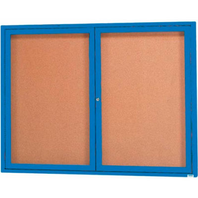 Aarco 2 Door Framed Enclosed Bulletin Board Blue Powder Coat - 48"W x 36"H