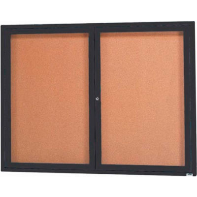 Aarco 2 Door Framed Illuminated Enclosed Bulletin Board Black Pwdr. Coat - 48"W x 36"H