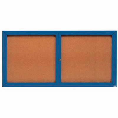 Aarco 2 Door Framed Enclosed Bulletin Board Blue Powder Coat - 72"W x 36"H