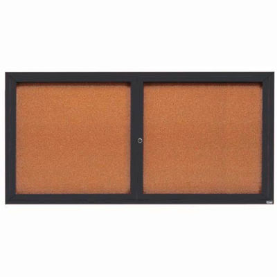 Aarco 2 Door Framed Enclosed Bulletin Board Bronzed Anod. - 72"W x 36"H