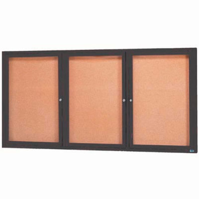 Aarco 3 Door Framed Enclosed Bulletin Board Bronzed Anod. - 96"W x 48"H