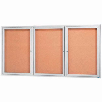 Aarco 3 Door Framed Illuminated Enclosed Bulletin Board - 96"W x 48"H