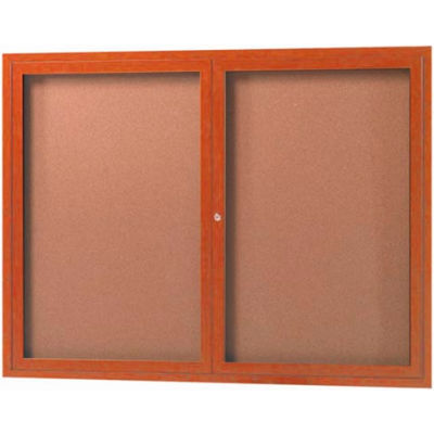 Aarco 2 Door Frame Wood Look, Oak Enclosed Bulletin Board - 48"W x 36"H