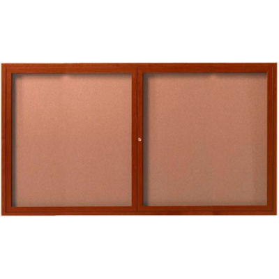 Aarco 2 Door Frame Wood Look, Oak Enclosed Bulletin Board - 60"W x 36"H