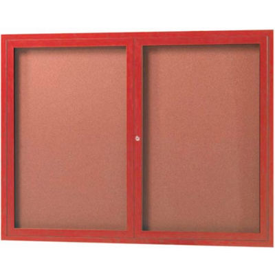 Aarco 2 Door Frame Wood Look, Cherry Enclosed Bulletin Board - 48"W x 36"H