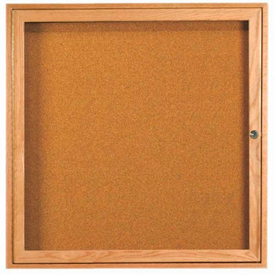 Aarco 1 Door Oak Enclosed Bulletin Board - 36"W x 36"H