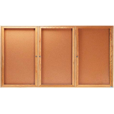 Aarco 3 Door Oak Enclosed Bulletin Board - 72"W x 36"H