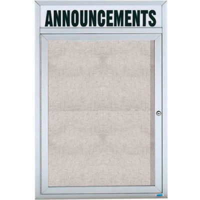 Aarco 1 Door Enclosed Aluminum Framed Bulletin Board w/ Header - 18"W x 24"H